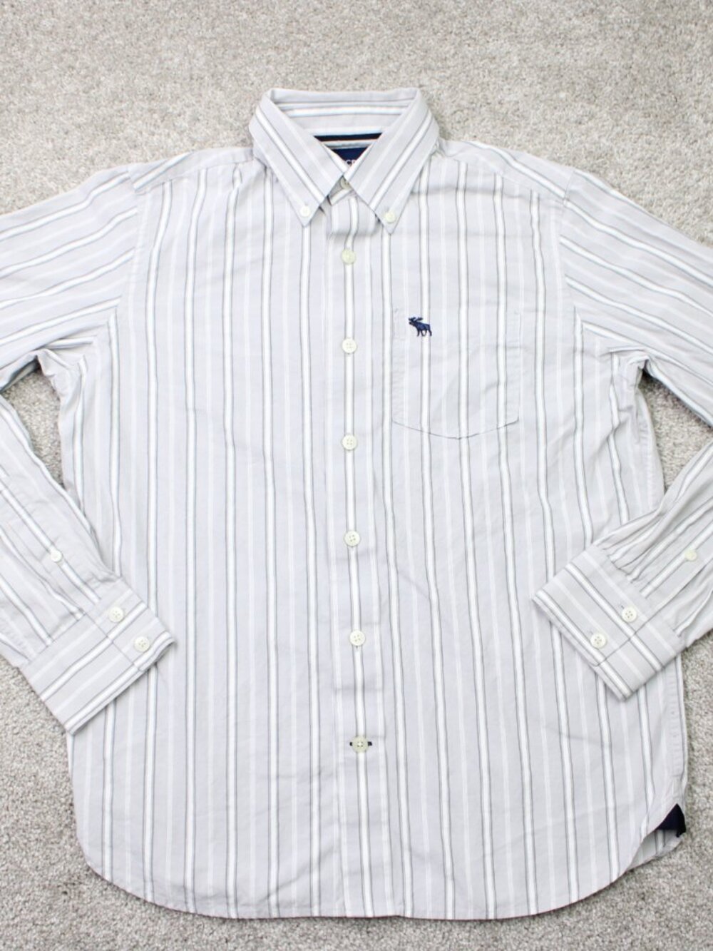 Abercrombie & Fitch Shirt Youth XL Gray Striped 100% Cotton Long Sleeve Moose